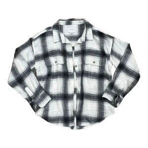 American Eagle Black White Plaid Flannel Button Down M